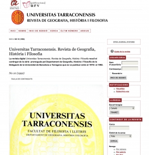 Publicacions URV presenta la digitalització de la revista "Universitas Tarraconensis. Revista de Geografia, Història i Filosofia"
